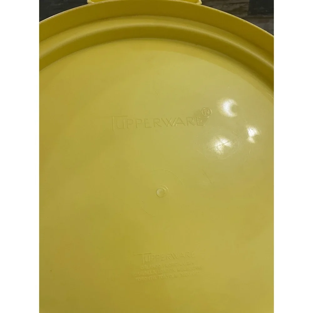 Vintage Tupperware Cake Taker Carrier Container Tan Yellow Round Tray 11